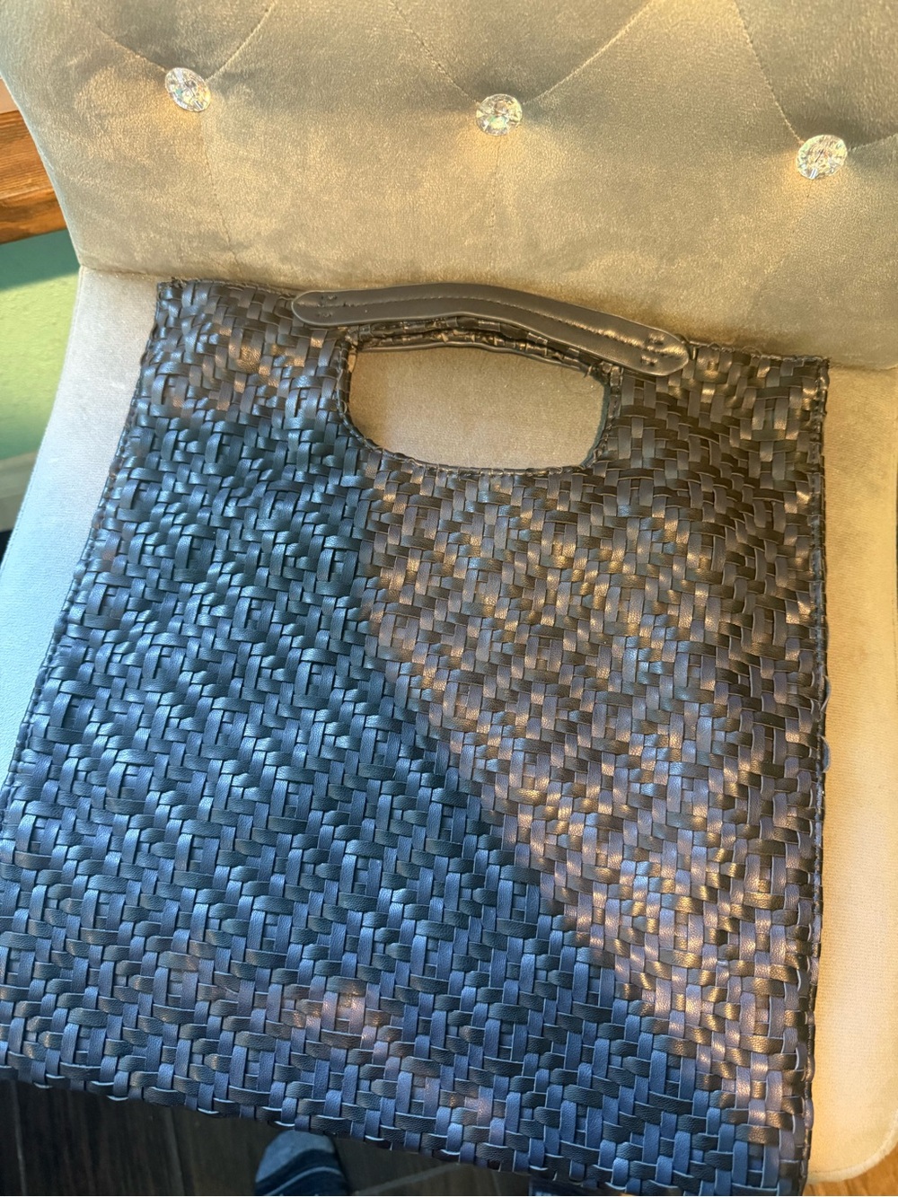 Anthropologie Black Woven Cutout Handle Tote